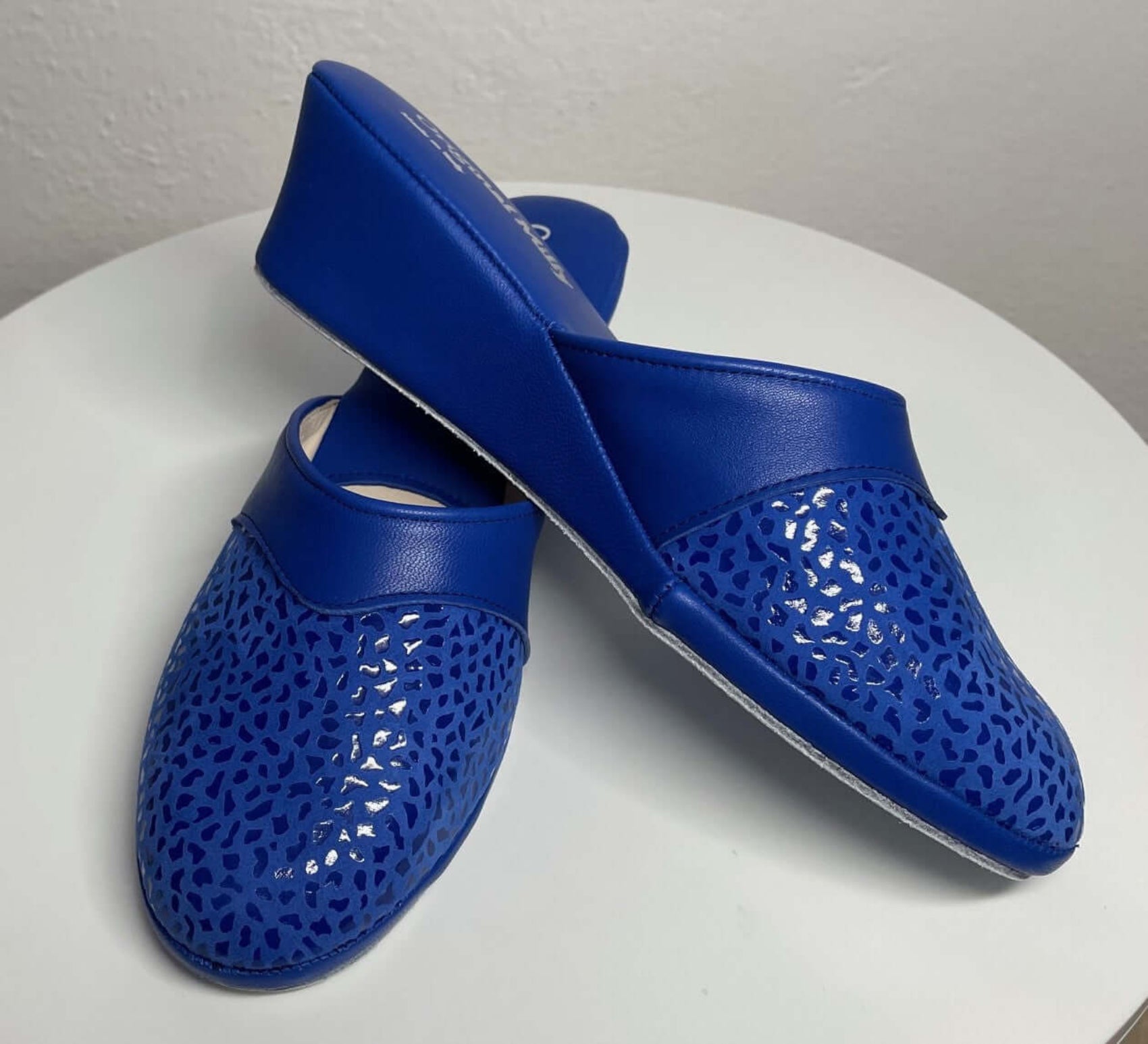 0350 Camoscio Blu Suola Bufalo Ciabatte da camera Donna Original Milly Made in Italy