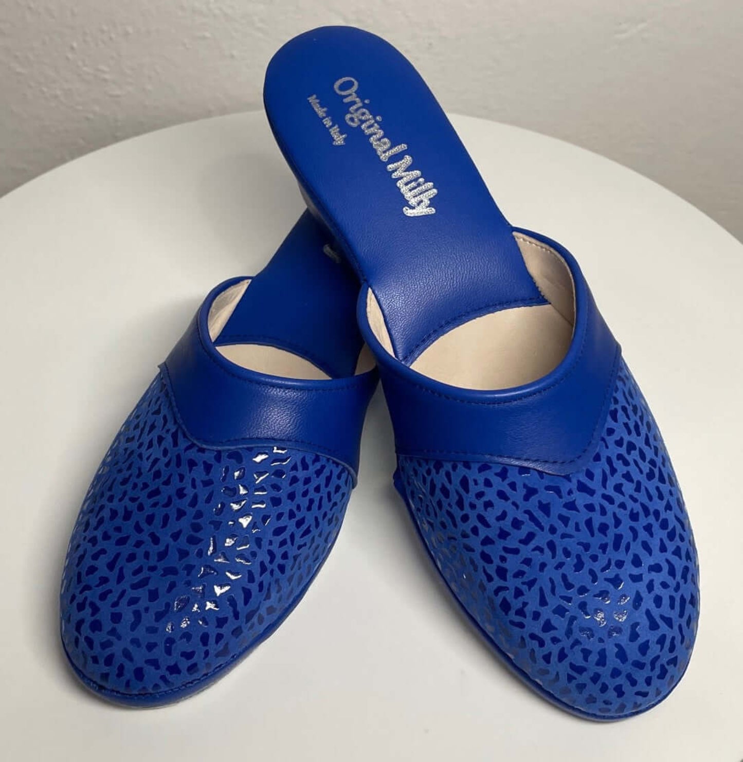 0350 Camoscio Blu Suola Bufalo Ciabatte da camera Donna Original Milly Made in Italy