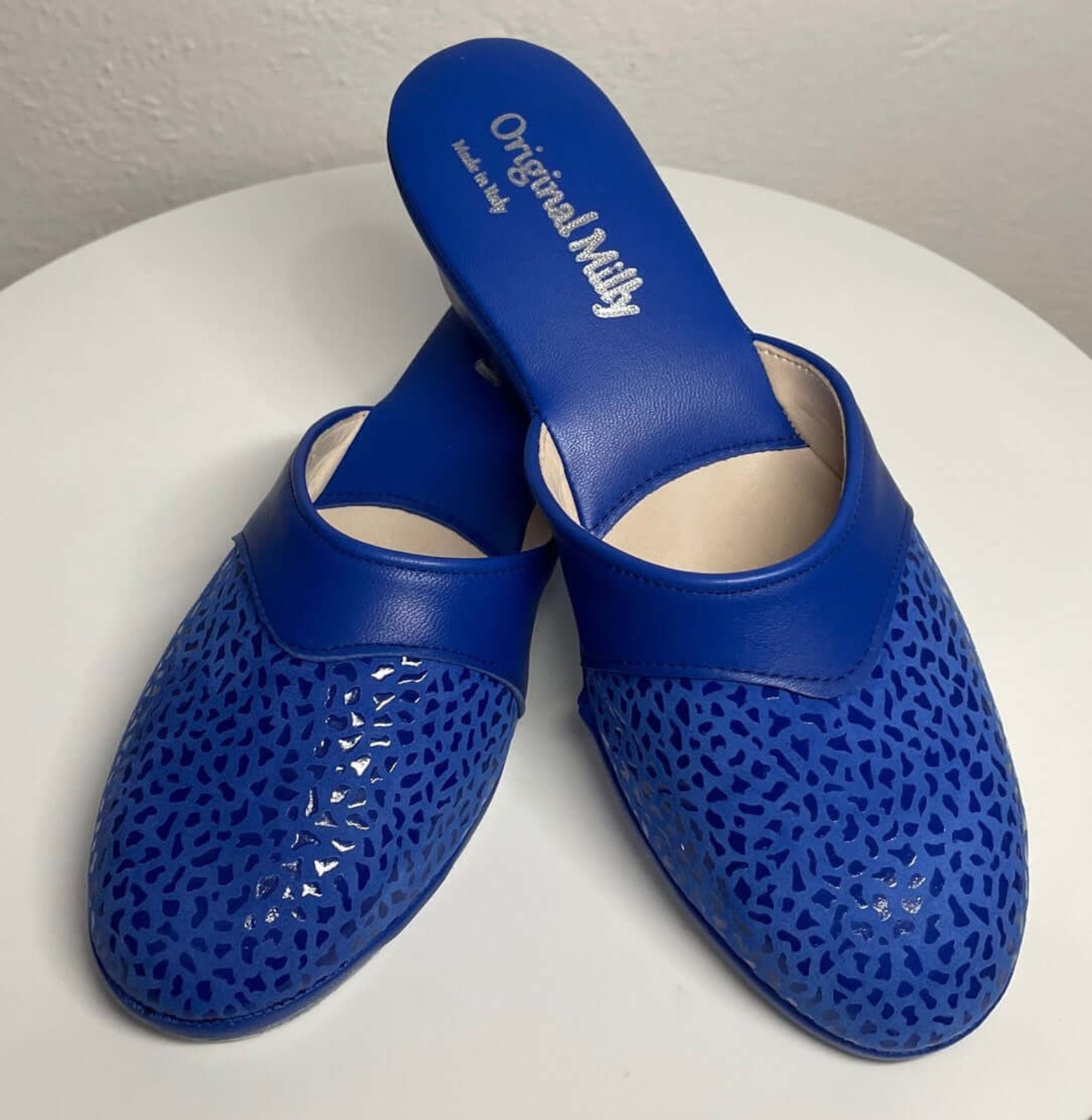 0350 Camoscio Blu Suola Bufalo Ciabatte da camera Donna Original Milly Made in Italy