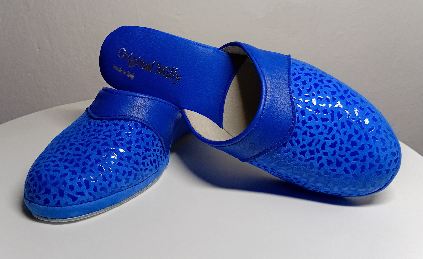 0350 Camoscio Blu Suola Bufalo Ciabatte da camera Donna Original Milly Made in Italy - Foto N 6