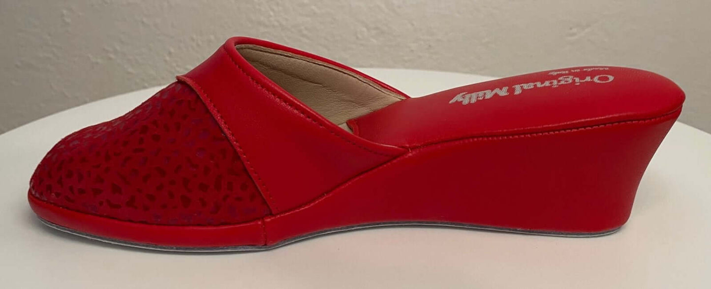 0350 Camoscio Rosso Suola Bufalo Ciabatte da camera Donna Original Milly Made in Italy