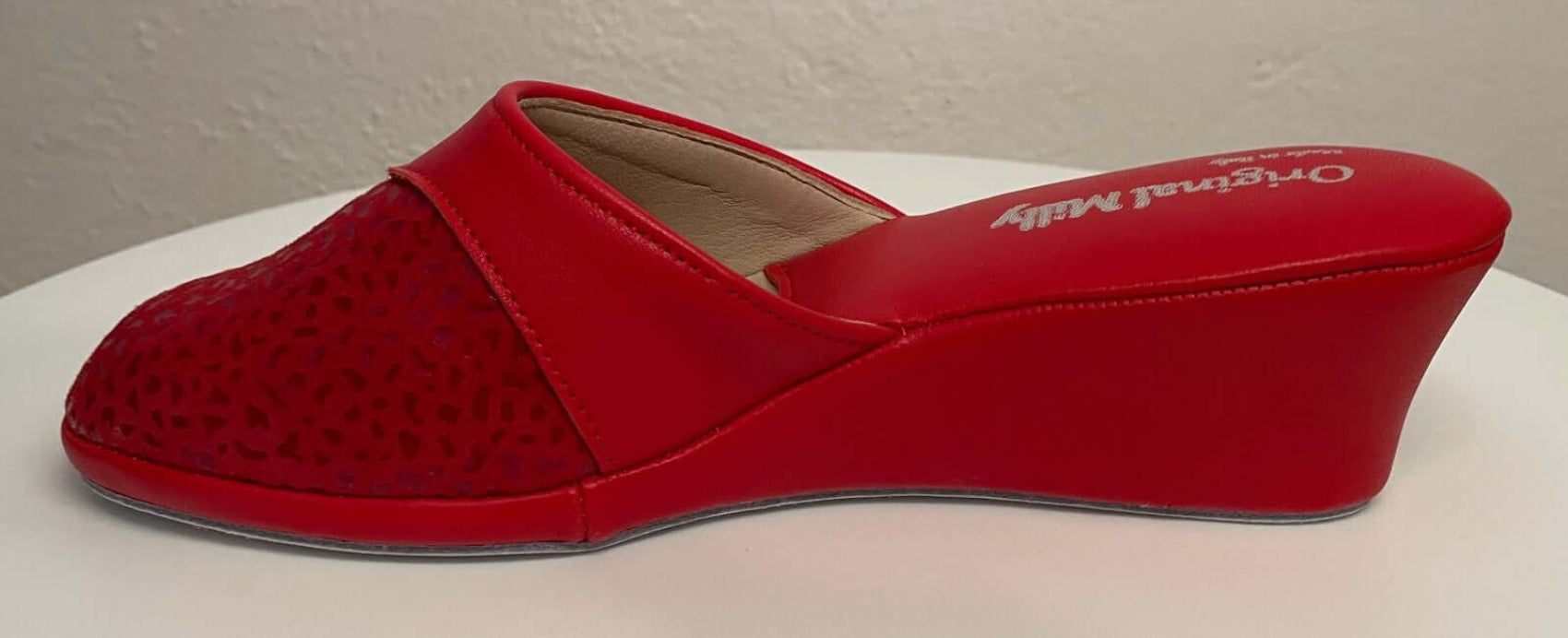 0350 Camoscio Rosso Suola Bufalo Ciabatte da camera Donna Original Milly Made in Italy