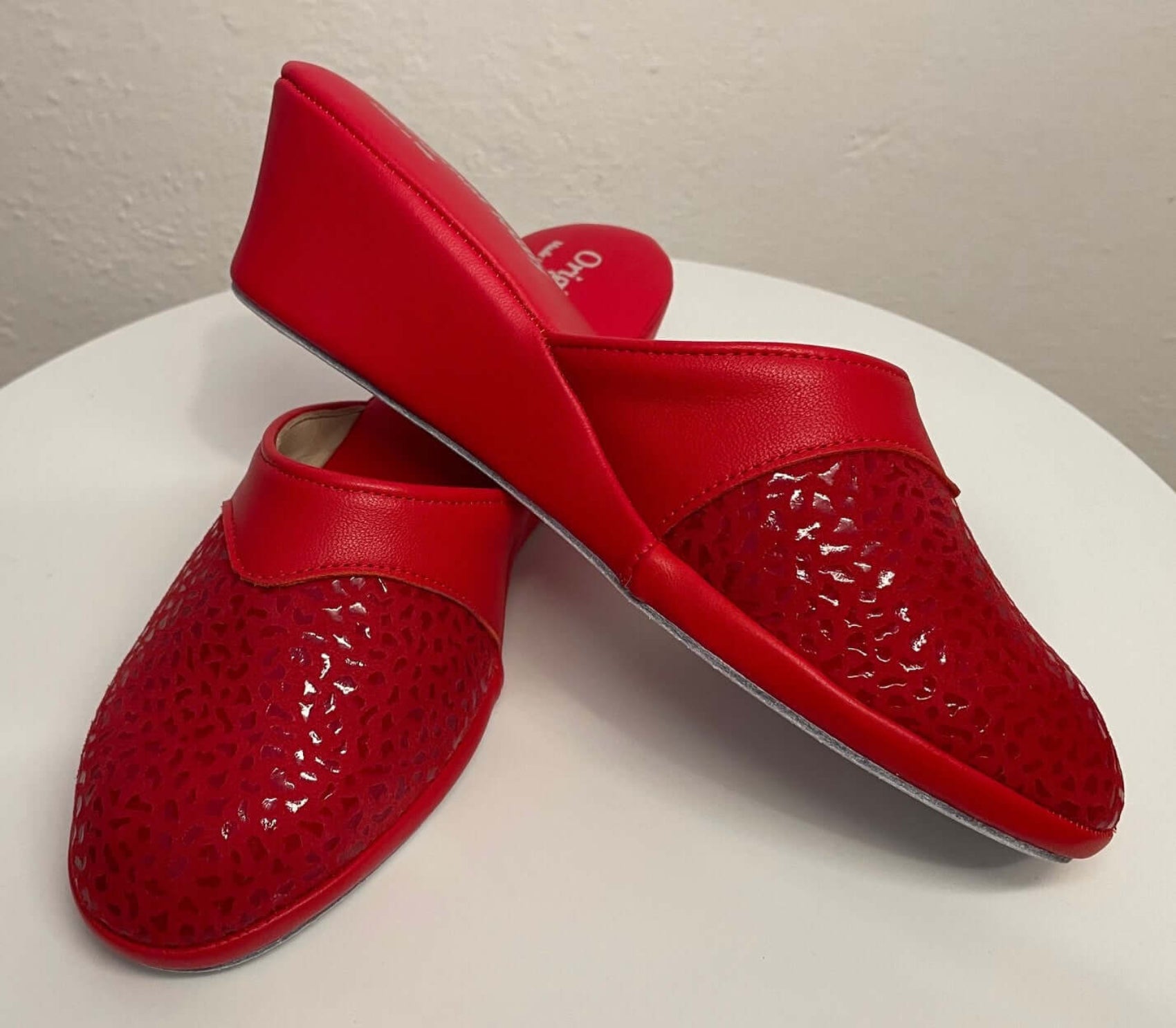 0350 Camoscio Rosso Suola Bufalo Ciabatte da camera Donna Original Milly Made in Italy