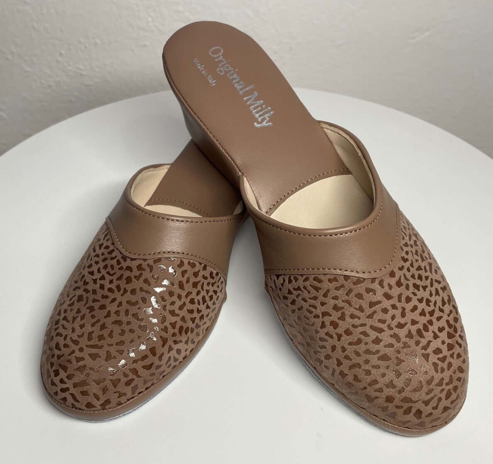 0350 Camoscio Taupe Suola Bufalo Ciabatte da camera Donna Original Milly Made in Italy