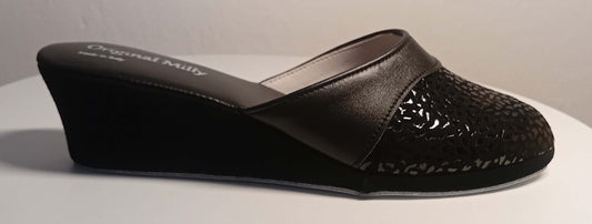 0350 Nappa e Camoscio Stampato Nero Suola Bufalo Ciabatte da camera Donna Original Milly Made in Italy