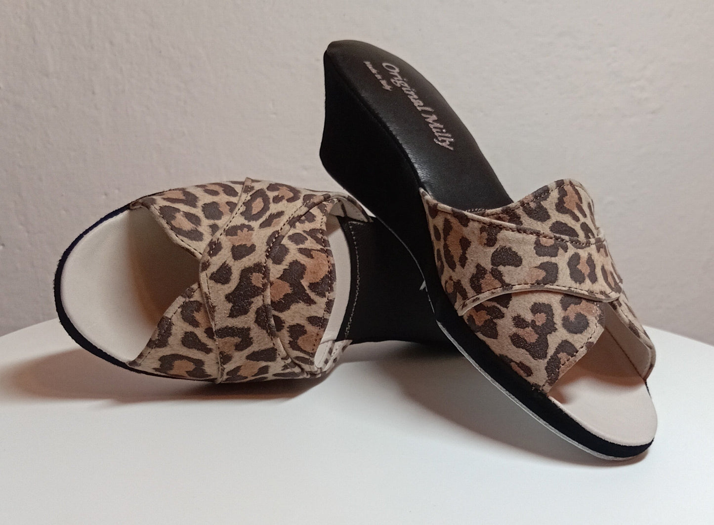 0403 Camoscio Leopardo Suola Bufalo Ciabatte da camera Donna Original Milly Made in Italy