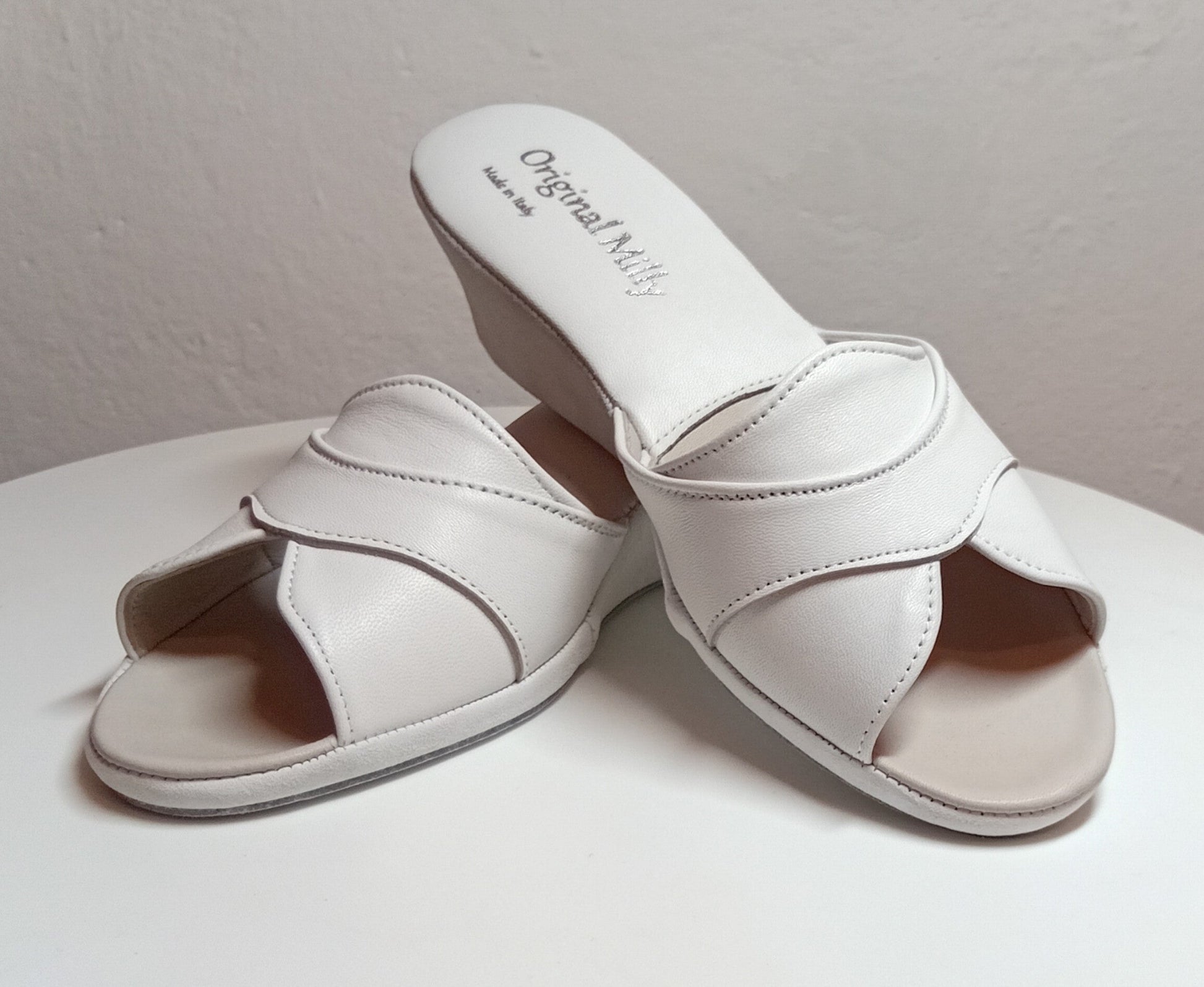 0403 Nappa e Camoscio Bianco Suola Bufalo Ciabatte da camera Donna Original Milly Made in Italy