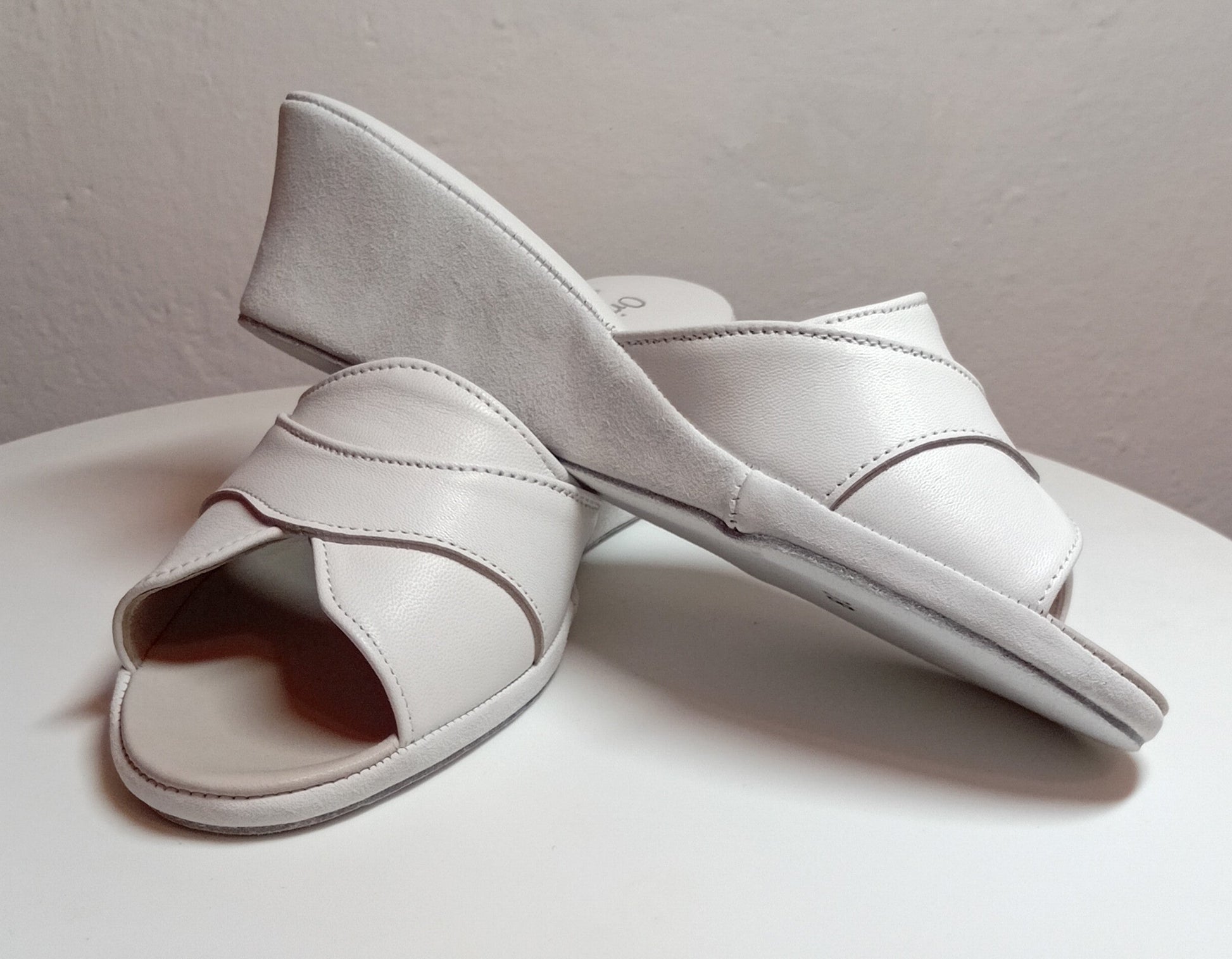 0403 Nappa e Camoscio Bianco Suola Bufalo Ciabatte da camera Donna Original Milly Made in Italy