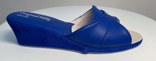 0403 Nappa e Camoscio Blu Suola Bufalo Ciabatte da camera Donna Original Milly Made in Italy