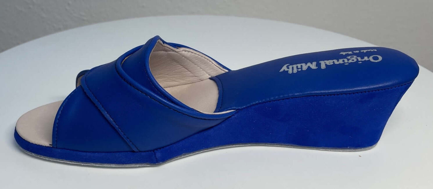 0403 Nappa e Camoscio Blu Suola Bufalo Ciabatte da camera Donna Original Milly Made in Italy
