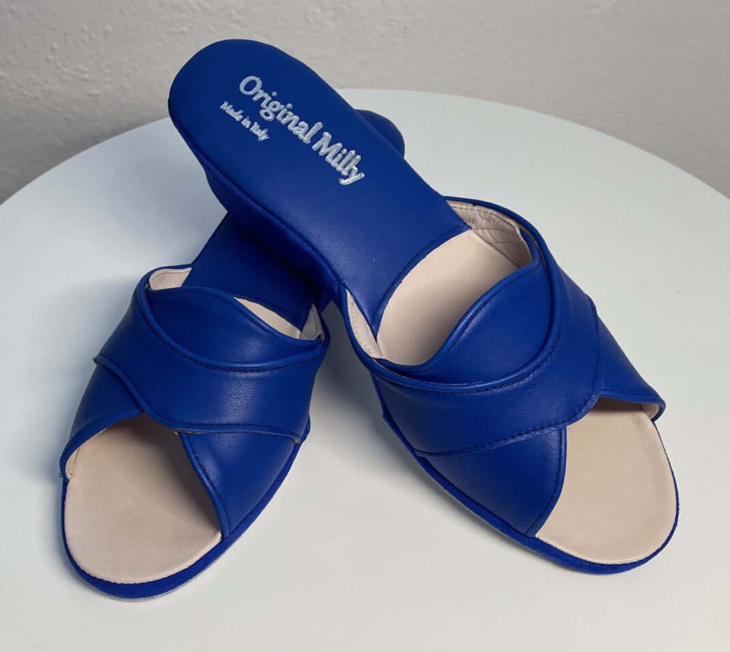 0403 Nappa e Camoscio Blu Suola Bufalo Ciabatte da camera Donna Original Milly Made in Italy