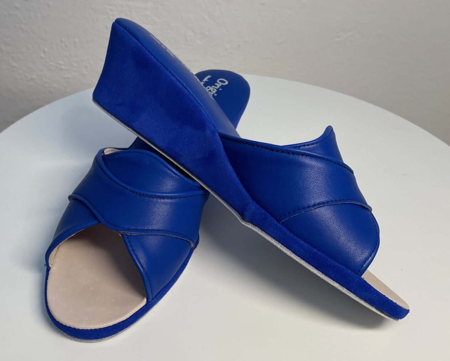 0403 Nappa e Camoscio Blu Suola Bufalo Ciabatte da camera Donna Original Milly Made in Italy