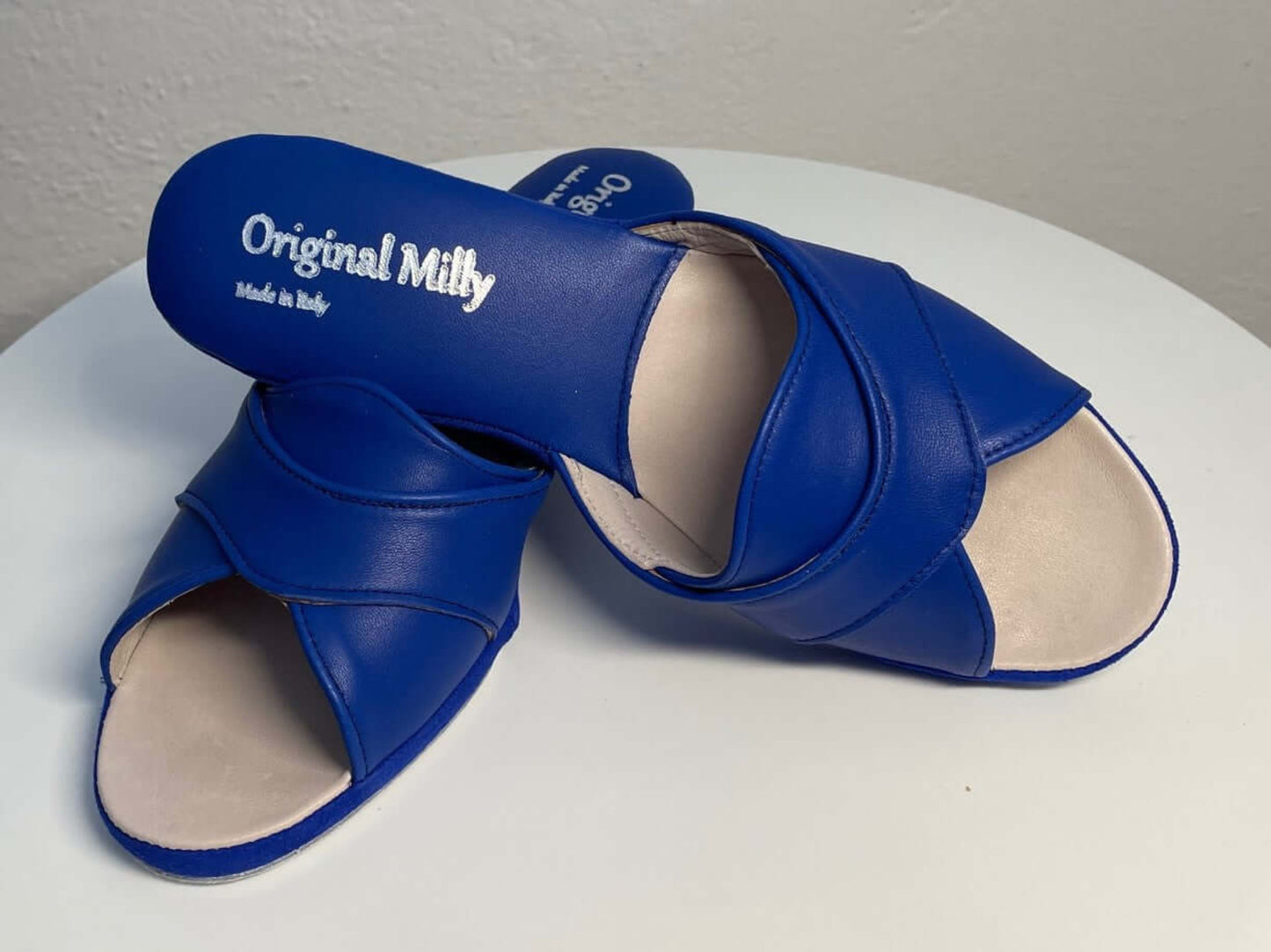 0403 Nappa e Camoscio Blu Suola Bufalo Ciabatte da camera Donna Original Milly Made in Italy