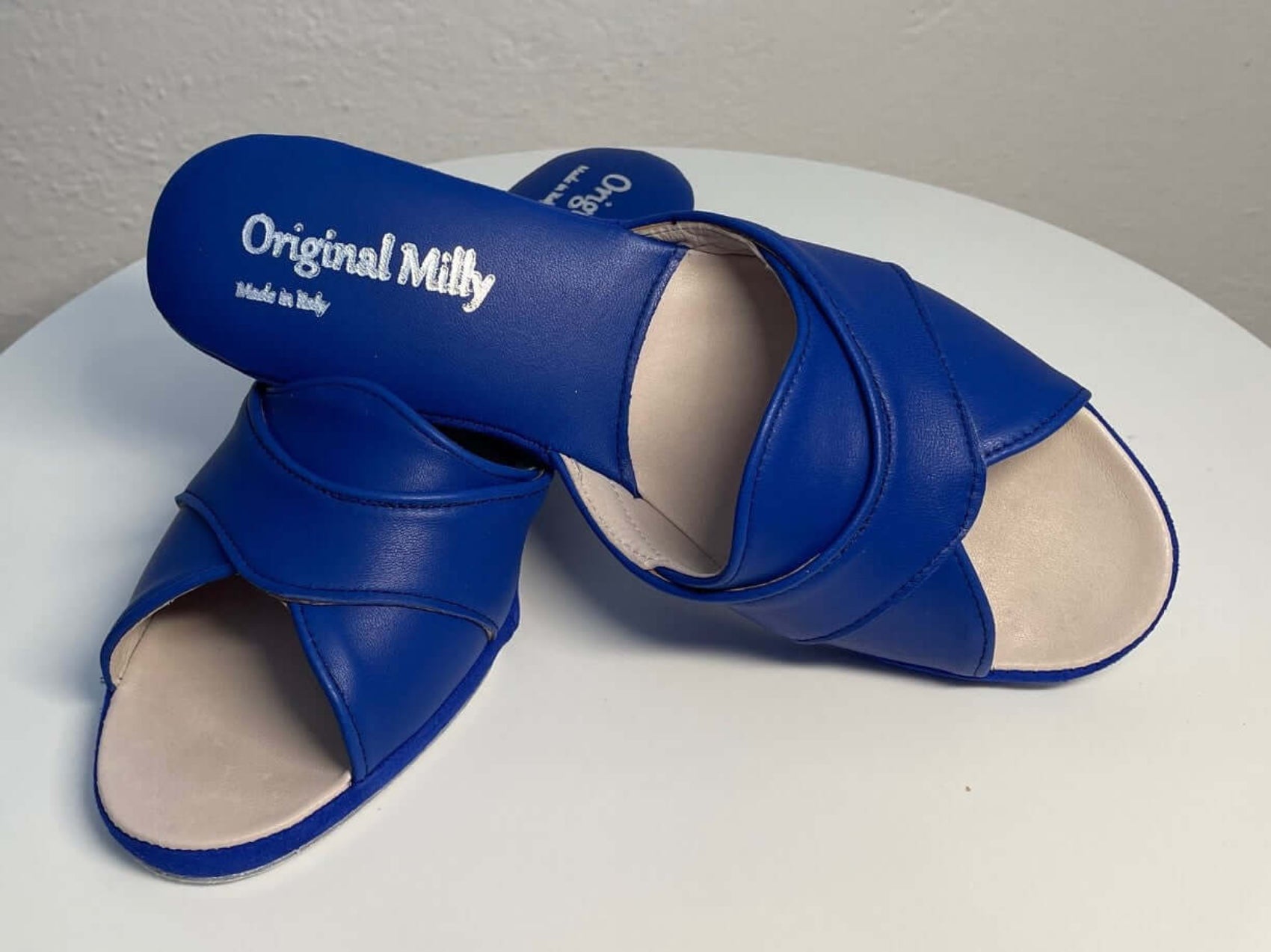 0403 Nappa e Camoscio Blu Suola Bufalo Ciabatte da camera Donna Original Milly Made in Italy