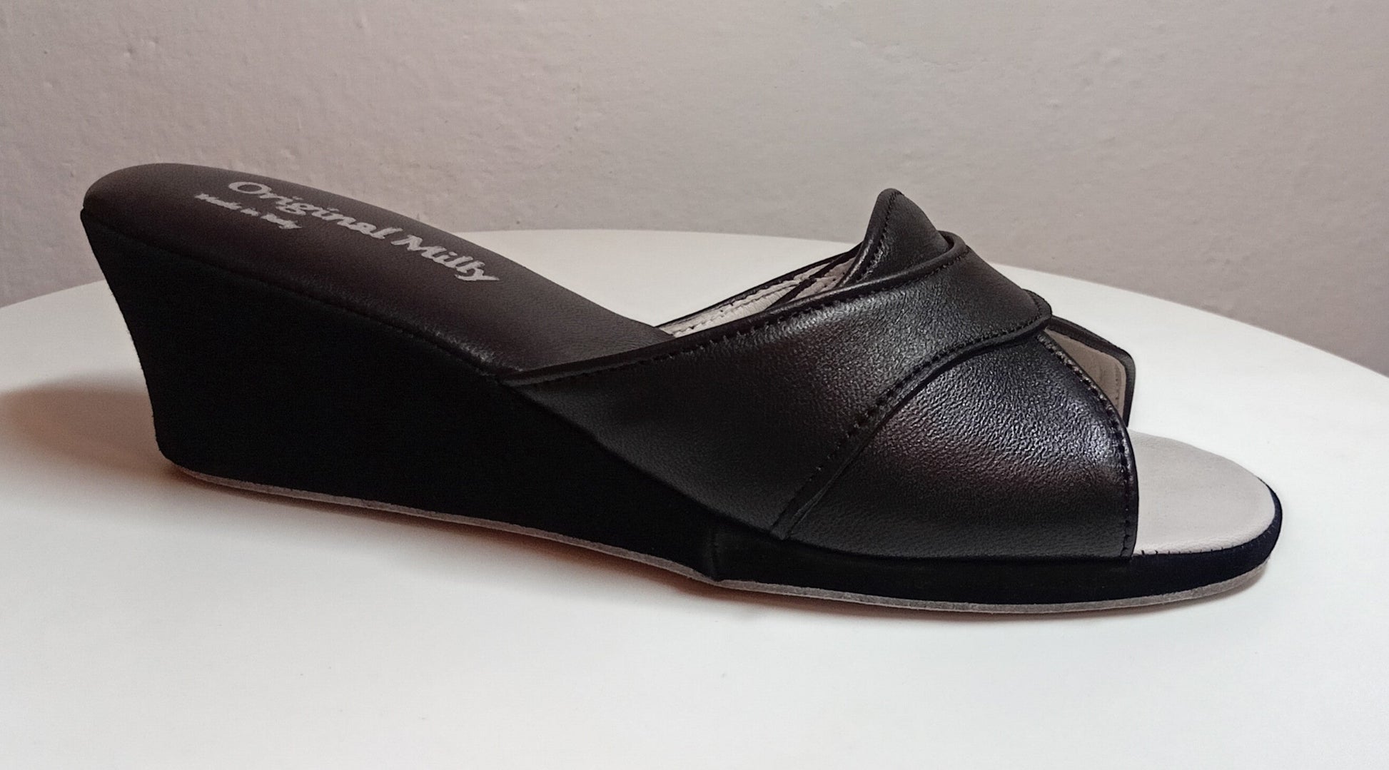 0403 Nappa e Camoscio Nero Suola Bufalo Ciabatte da camera Donna Original Milly Made in Italy