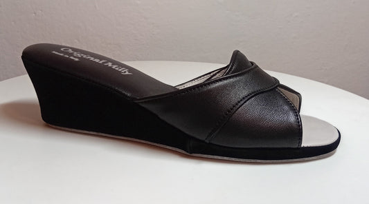 0403 Nappa e Camoscio Nero Suola Bufalo Ciabatte da camera Donna Original Milly Made in Italy