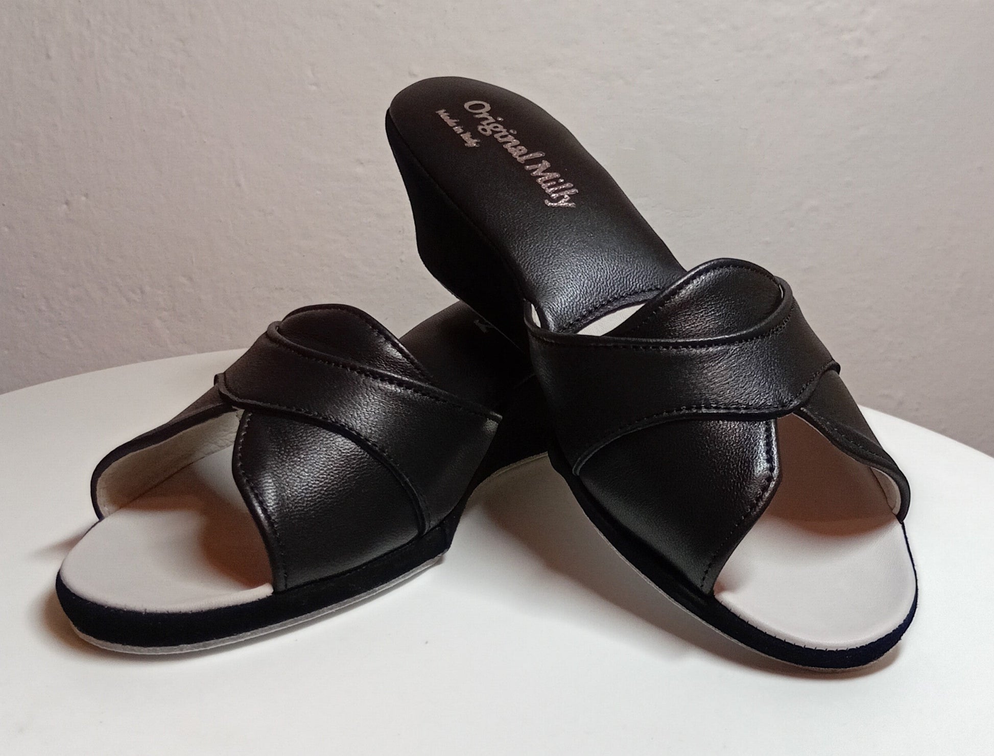 0403 Nappa e Camoscio Nero Suola Bufalo Ciabatte da camera Donna Original Milly Made in Italy