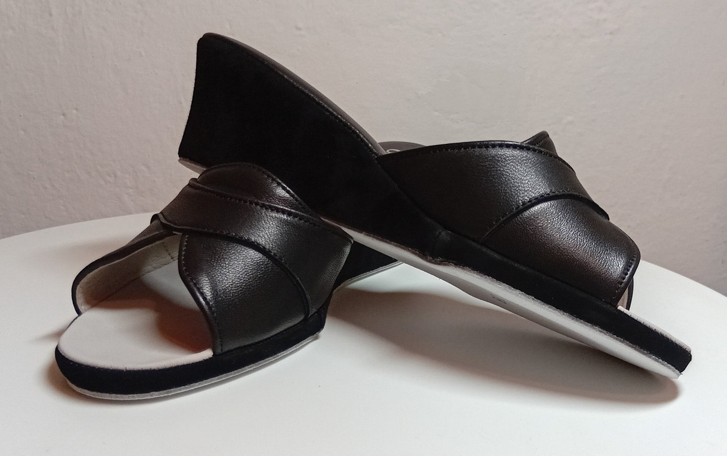 0403 Nappa e Camoscio Nero Suola Bufalo Ciabatte da camera Donna Original Milly Made in Italy