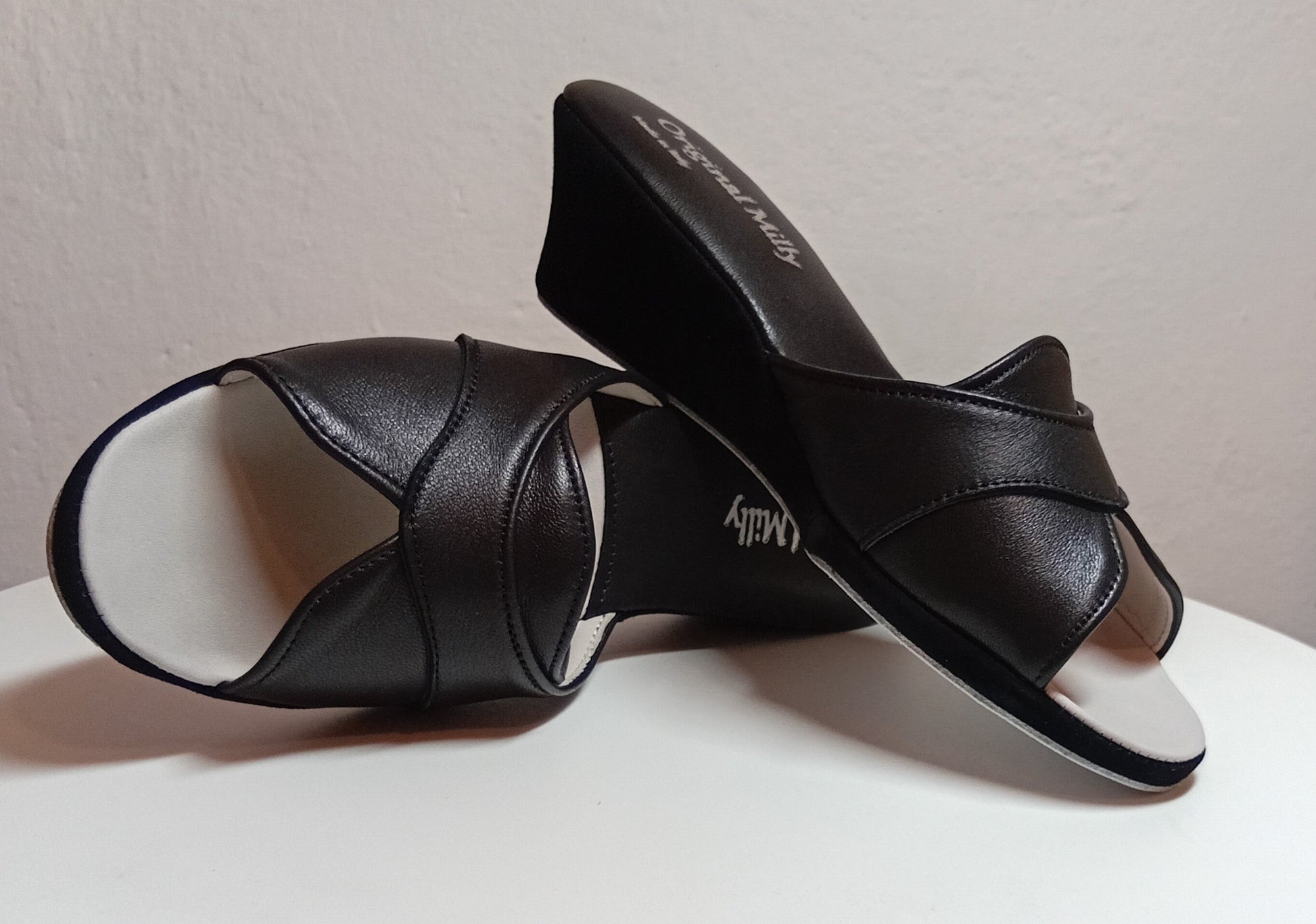 0403 Nappa e Camoscio Nero Suola Bufalo Ciabatte da camera Donna Original Milly Made in Italy