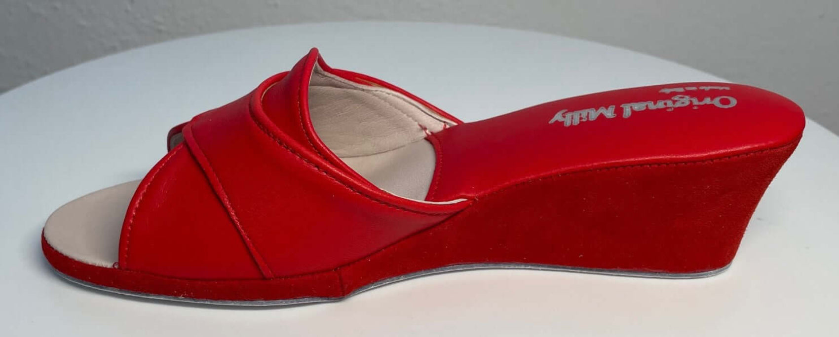 0403 Nappa e Camoscio Rosso Suola Bufalo Ciabatte da camera Donna Original Milly Made in Italy