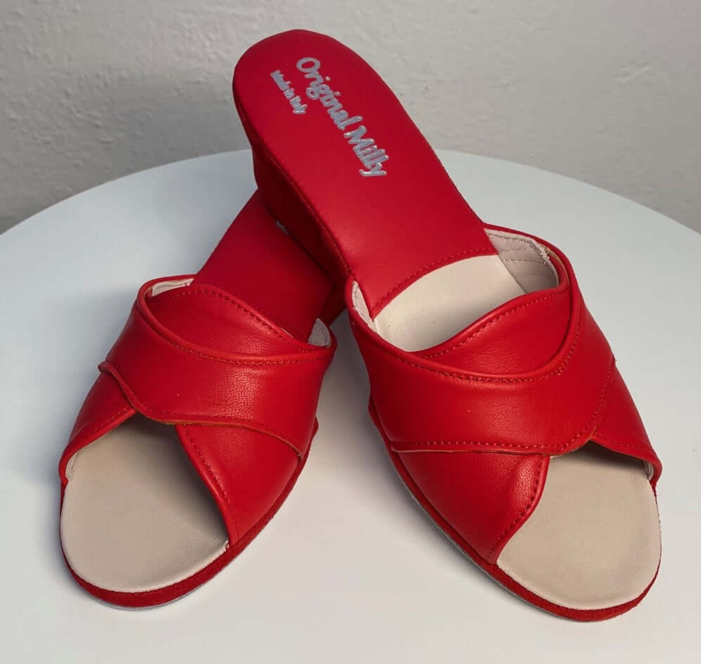 0403 Nappa e Camoscio Rosso Suola Bufalo Ciabatte da camera Donna Original Milly Made in Italy