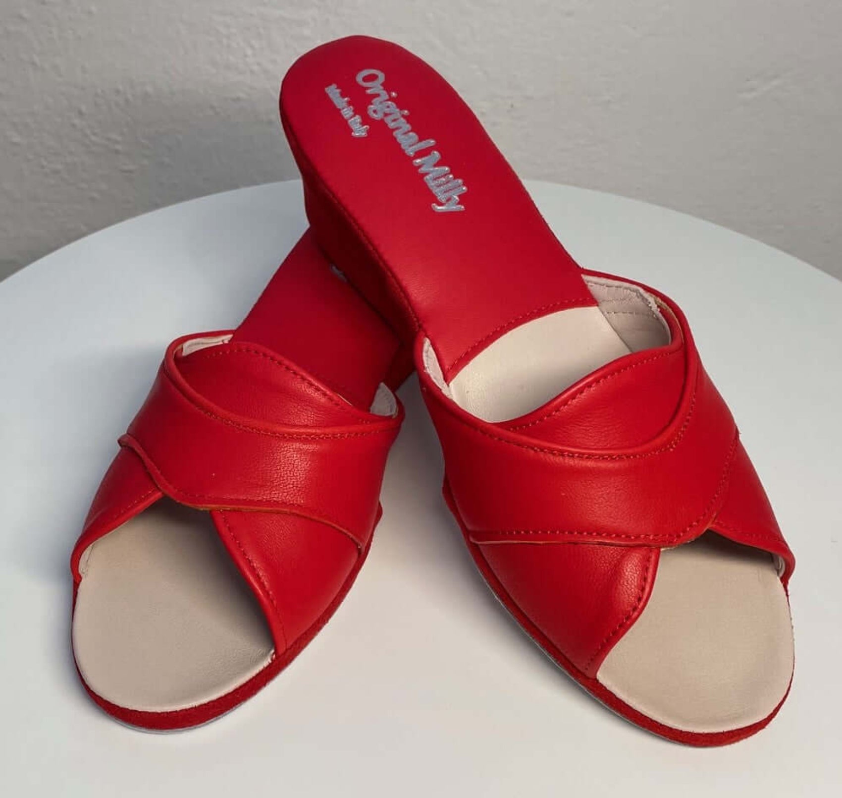 0403 Nappa e Camoscio Rosso Suola Bufalo Ciabatte da camera Donna Original Milly Made in Italy