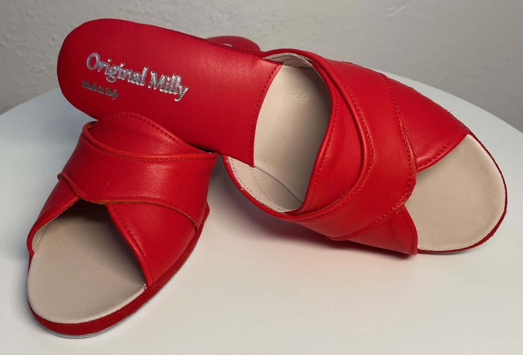 0403 Nappa e Camoscio Rosso Suola Bufalo Ciabatte da camera Donna Original Milly Made in Italy