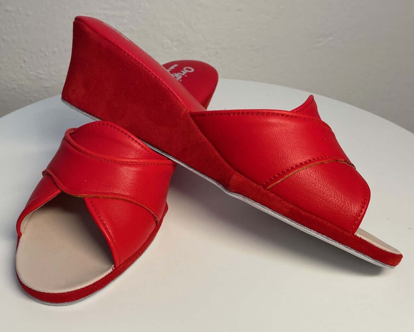 0403 Nappa e Camoscio Rosso Suola Bufalo Ciabatte da camera Donna Original Milly Made in Italy