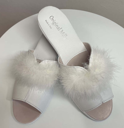Original Milly 0301 Nappa Bianco (PelleTop) Ciabatta da camera Donna