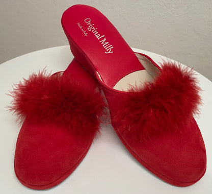 Original Milly 0030 Camoscio Rosso (PelleTop) Ciabatta da camera Donna
