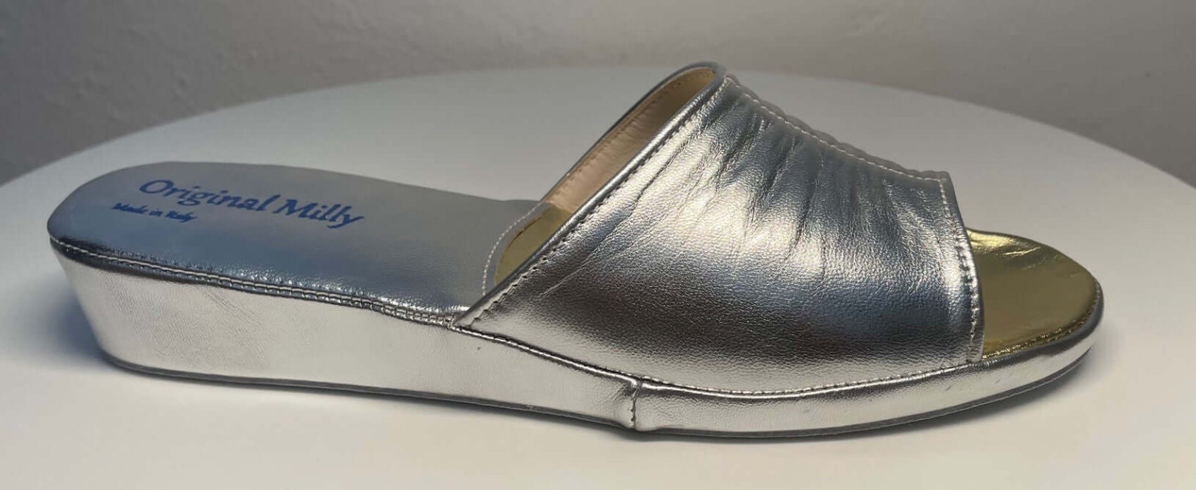 0705 Nappa Argento Suola Bufalo Ciabatte da camera Donna Original Milly Made in Italy