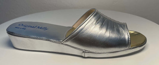 0705 Nappa Argento Suola Bufalo Ciabatte da camera Donna Original Milly Made in Italy