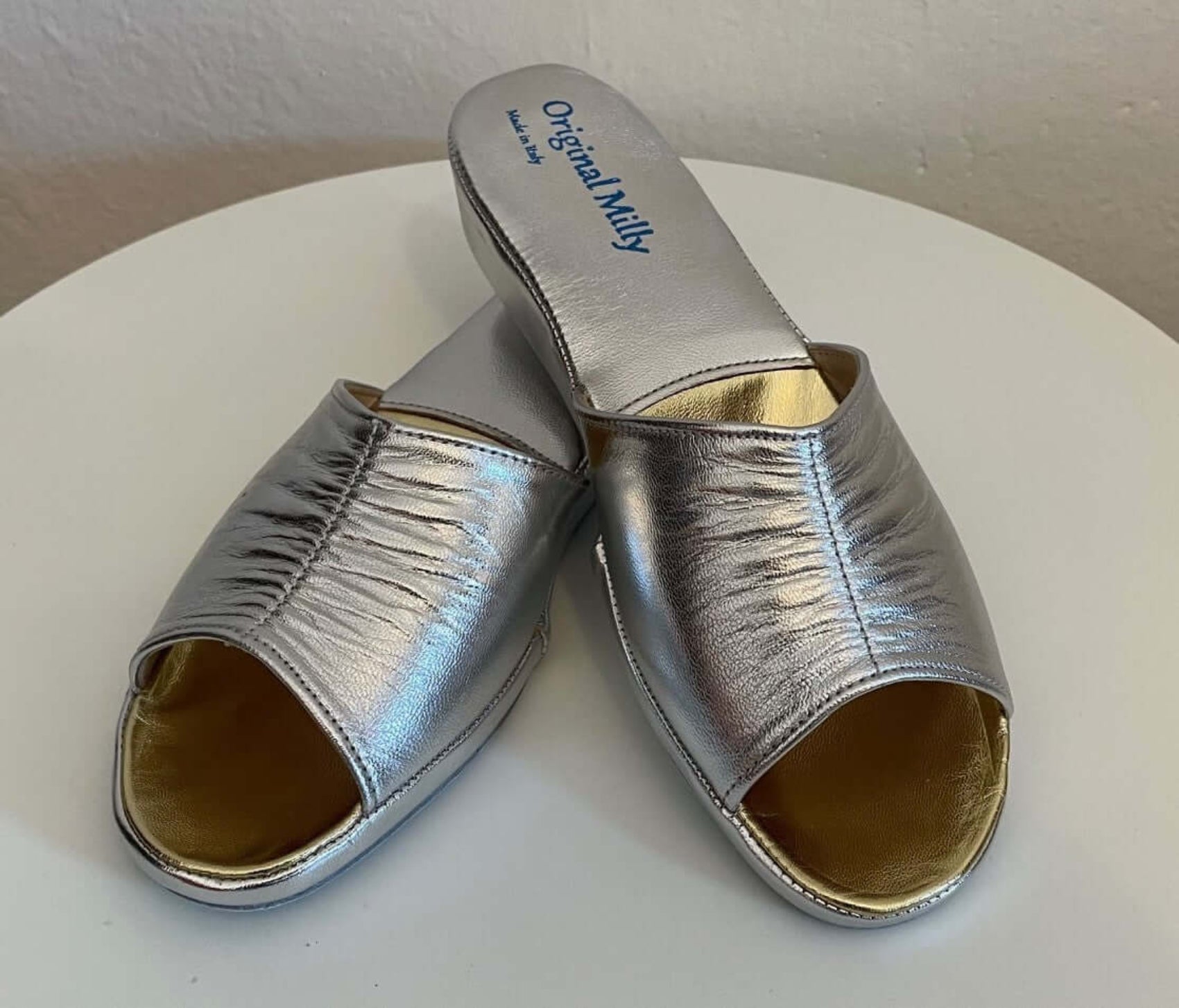 0705 Nappa Argento Suola Bufalo Ciabatte da camera Donna Original Milly Made in Italy
