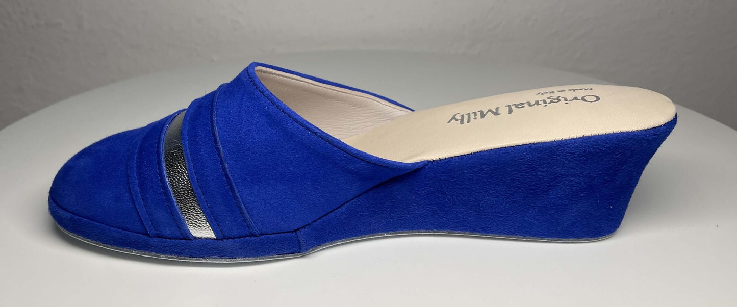 0706 Camoscio Blu Suola Bufalo Ciabatte da camera Donna Original Milly Made in Italy