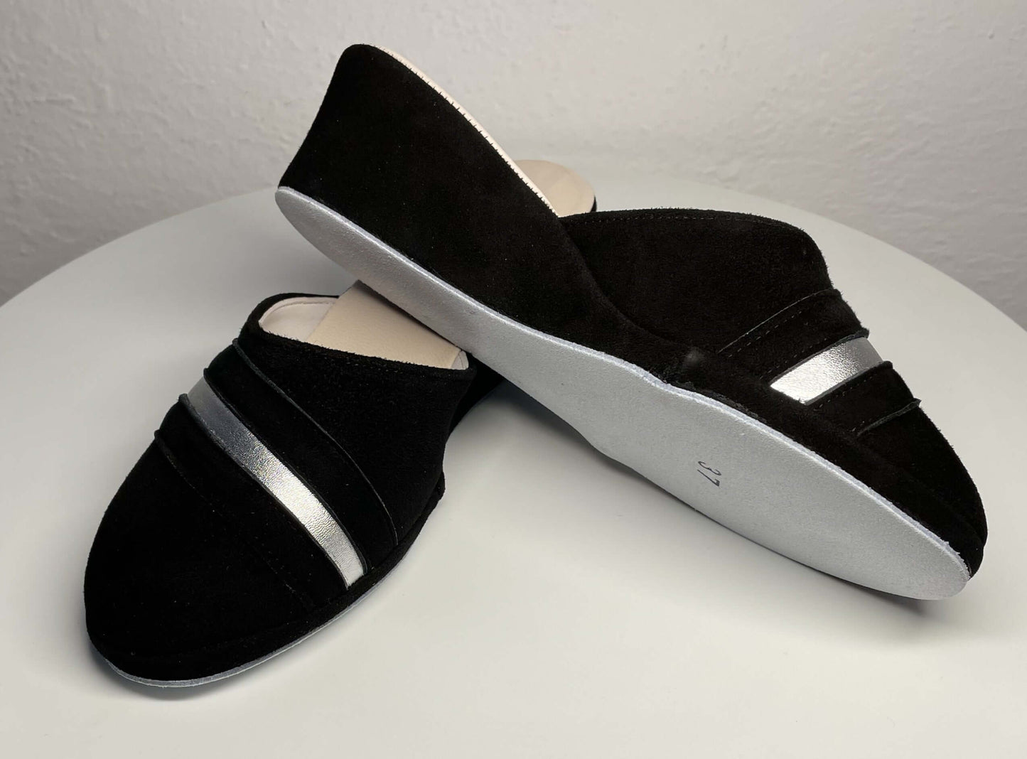 0706 Camoscio Nero Suola Bufalo Ciabatte da camera Donna Original Milly Made in Italy