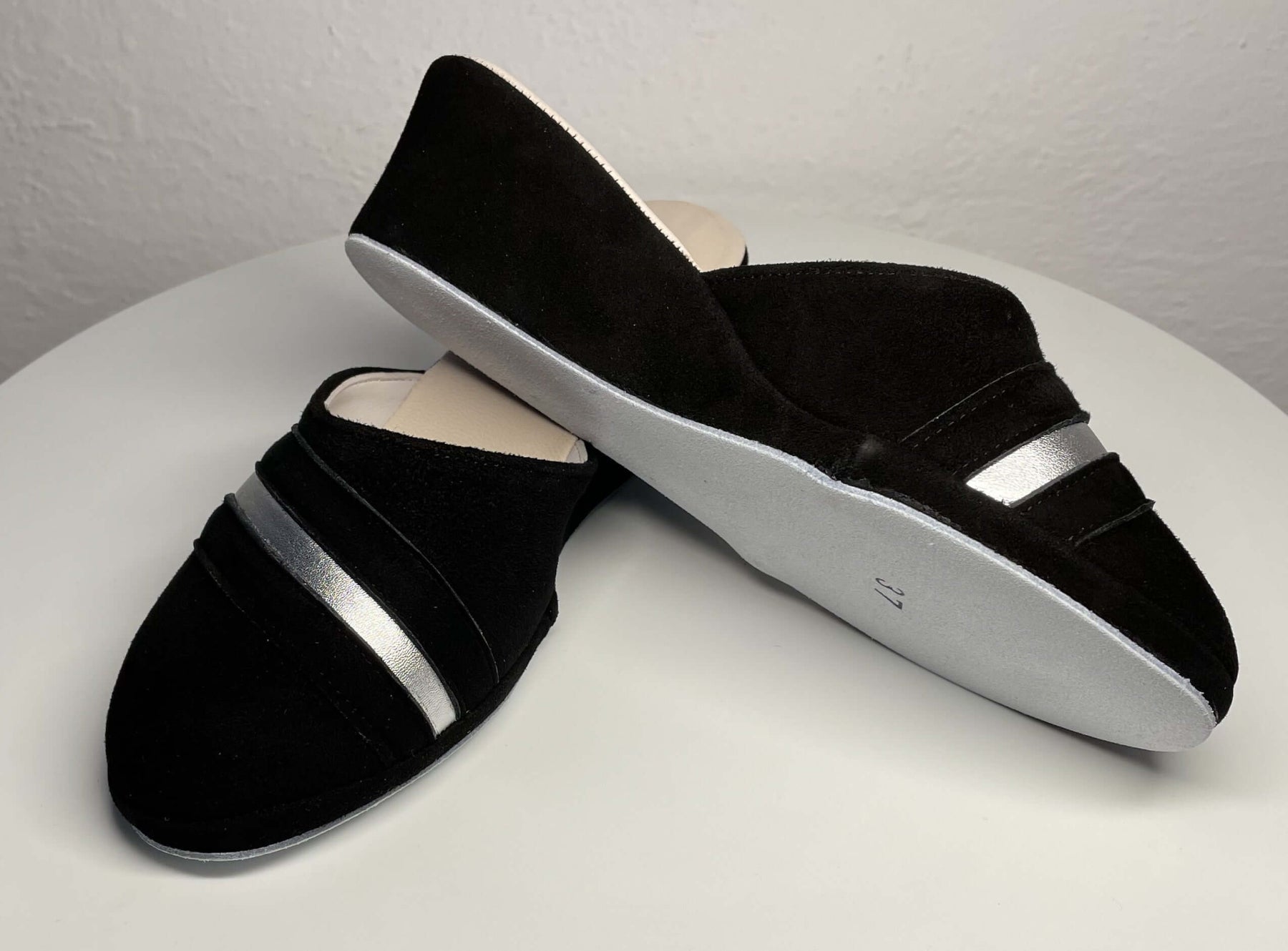 0706 Camoscio Nero Suola Bufalo Ciabatte da camera Donna Original Milly Made in Italy