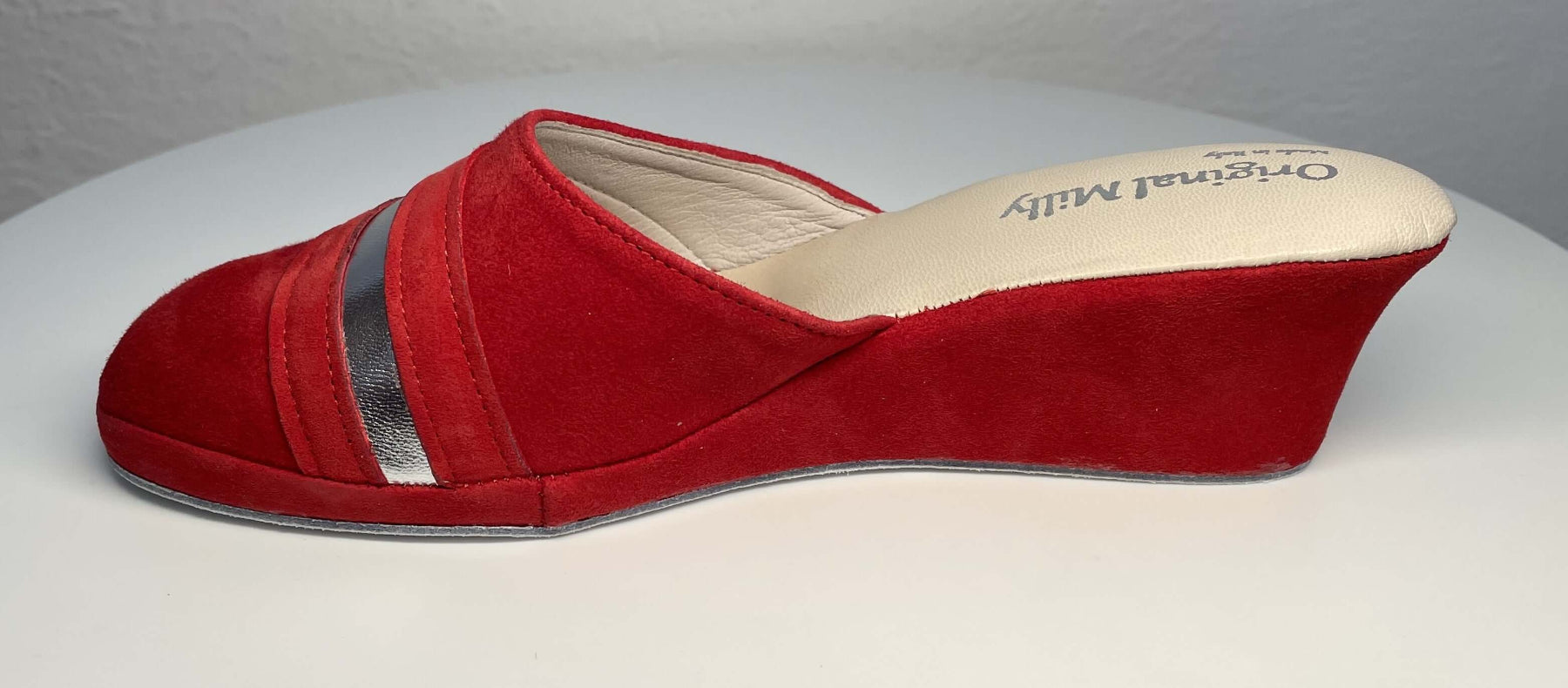 0706 Camoscio Rosso Suola Bufalo Ciabatte da camera Donna Original Milly Made in Italy