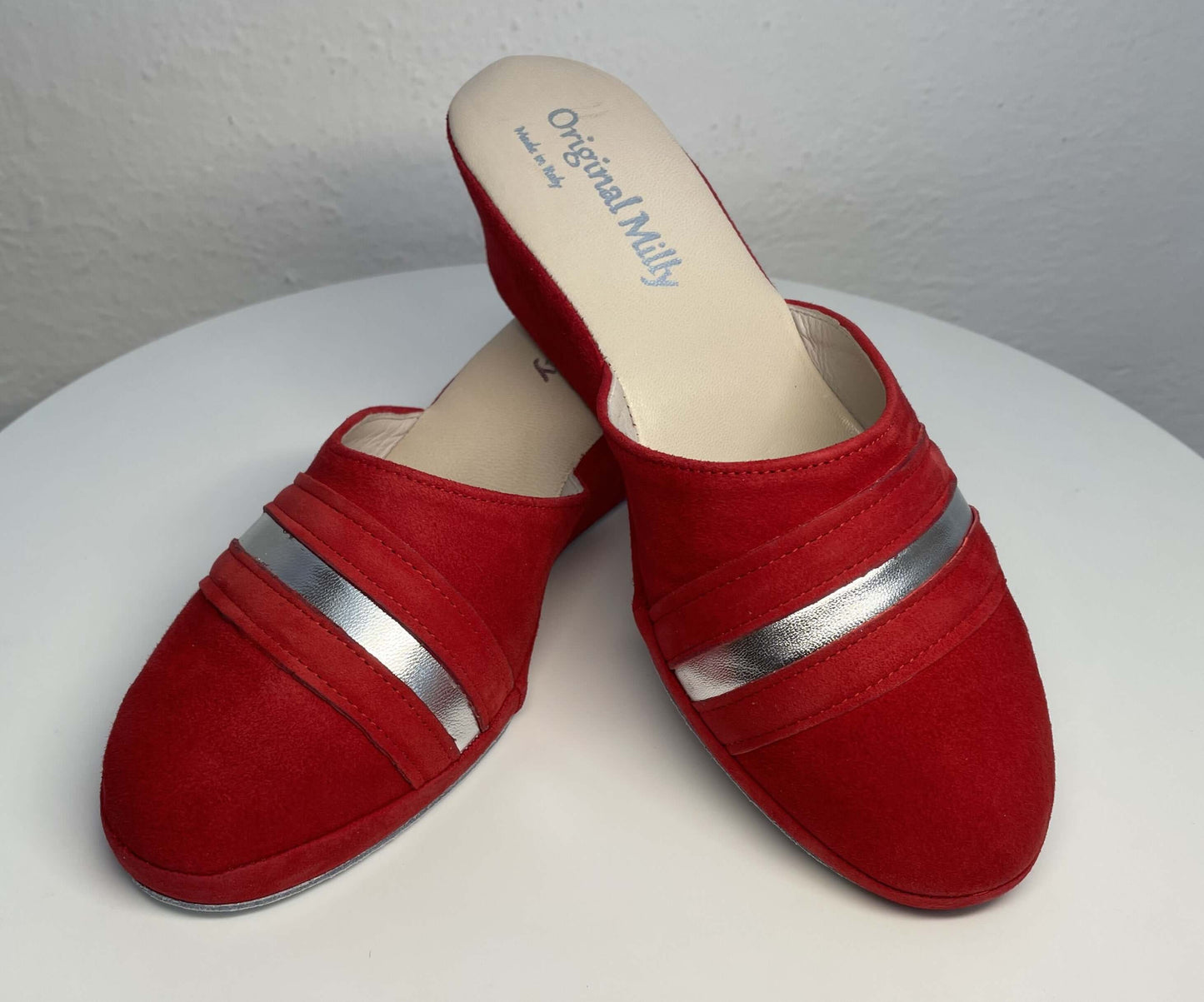 0706 Camoscio Rosso Suola Bufalo Ciabatte da camera Donna Original Milly Made in Italy