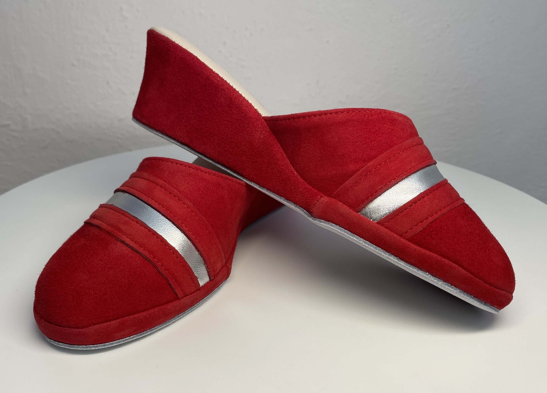 0706 Camoscio Rosso Suola Bufalo Ciabatte da camera Donna Original Milly Made in Italy