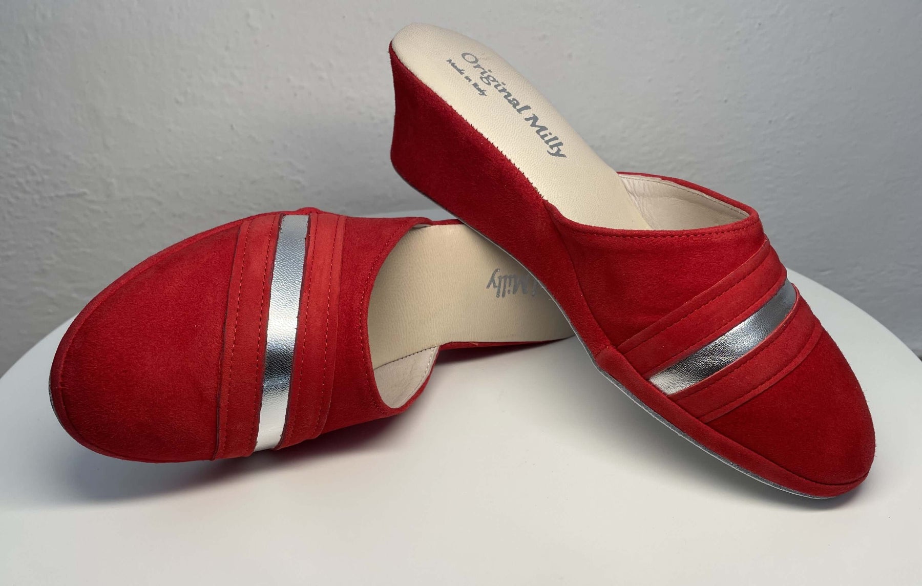 0706 Camoscio Rosso Suola Bufalo Ciabatte da camera Donna Original Milly Made in Italy