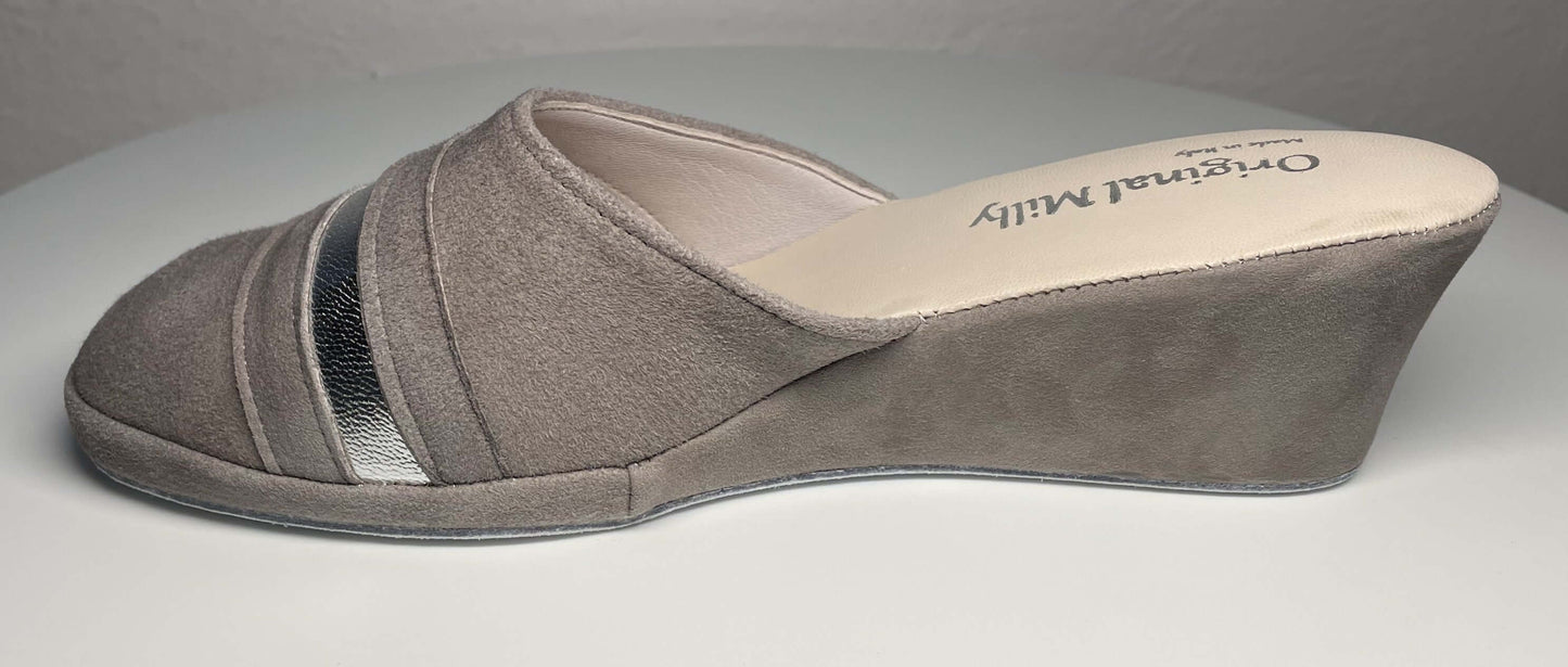 0706 Camoscio Taupe Suola Bufalo Ciabatte da camera Donna Original Milly Made in Italy