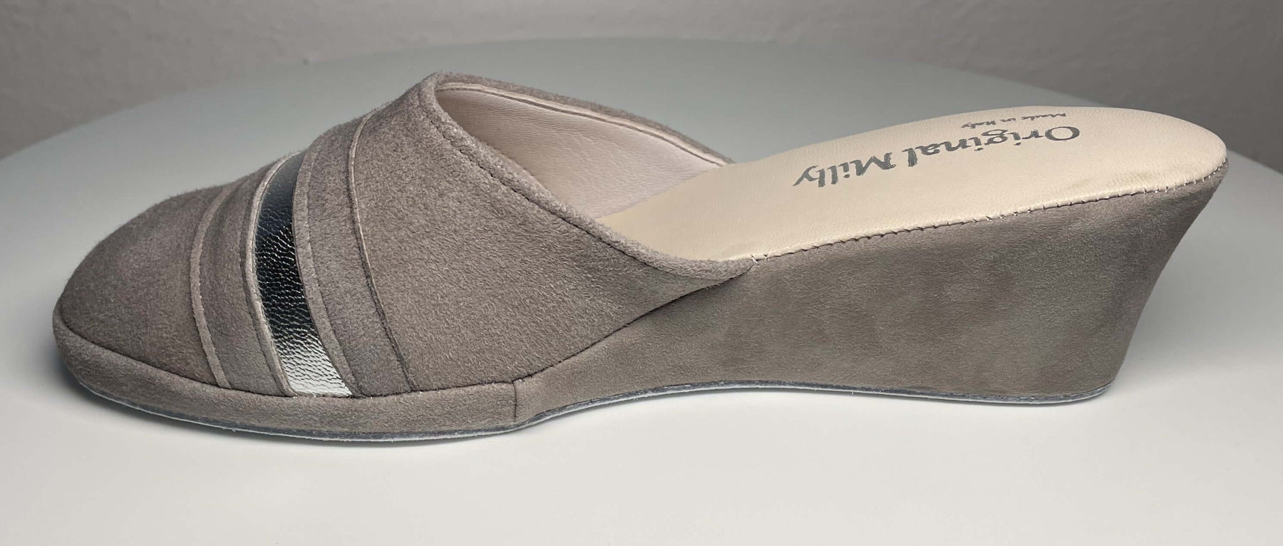 0706 Camoscio Taupe Suola Bufalo Ciabatte da camera Donna Original Milly Made in Italy