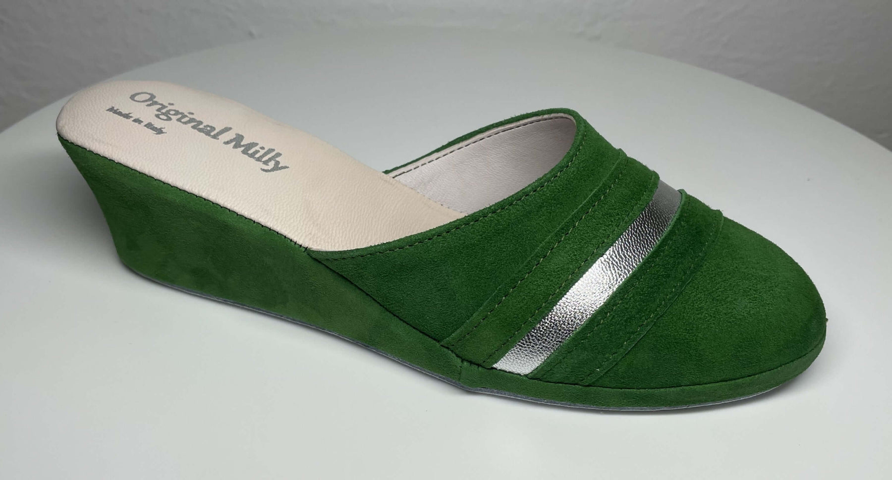 0706 Camoscio Verde Suola Bufalo Ciabatte da camera Donna Original Milly Made in Italy