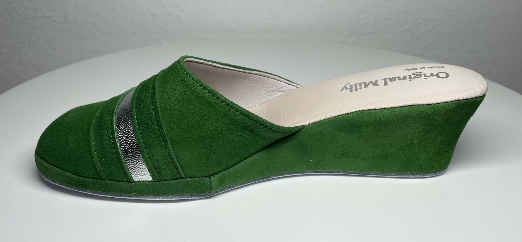 0706 Camoscio Verde Suola Bufalo Ciabatte da camera Donna Original Milly Made in Italy