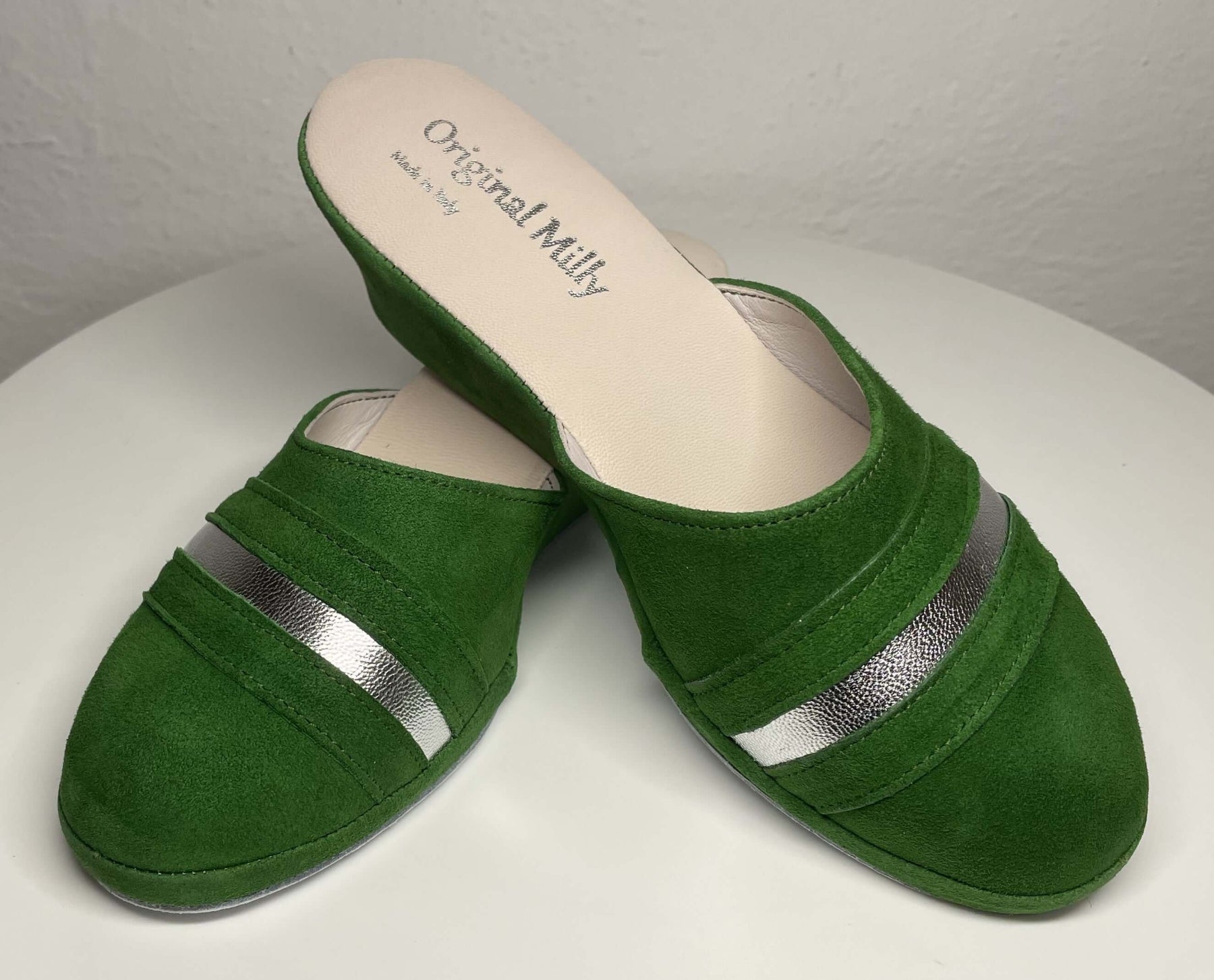 0706 Camoscio Verde Suola Bufalo Ciabatte da camera Donna Original Milly Made in Italy