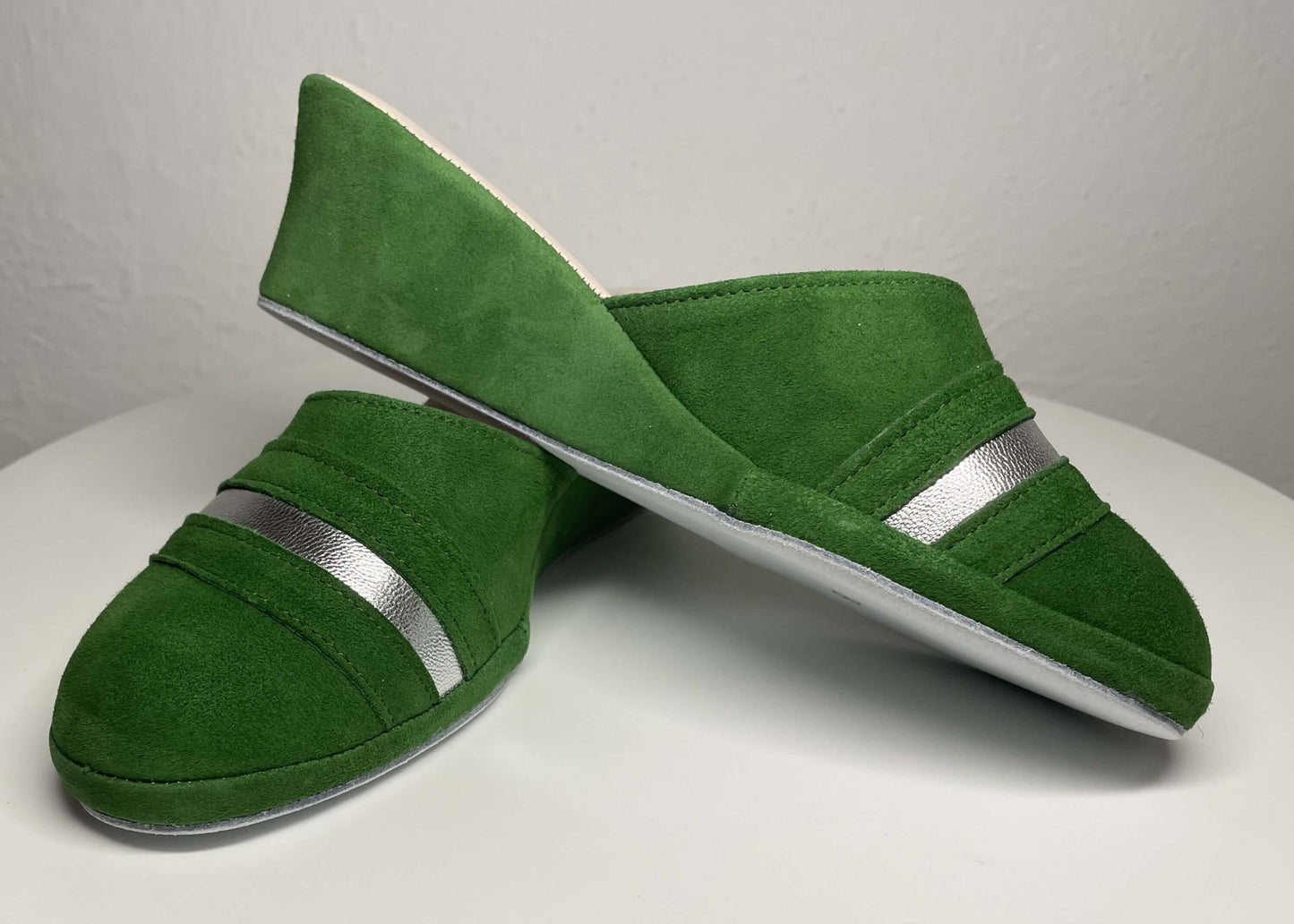 0706 Camoscio Verde Suola Bufalo Ciabatte da camera Donna Original Milly Made in Italy