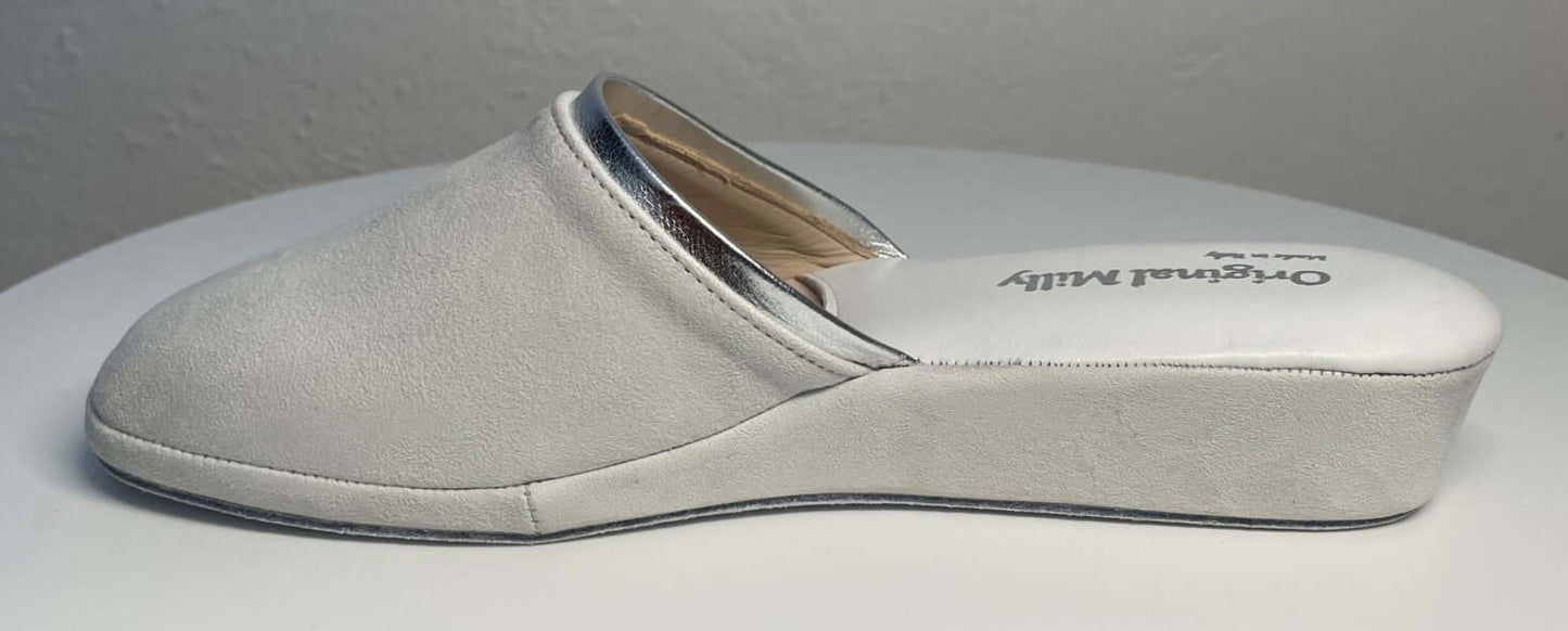 0720 Camoscio Bianco Suola Bufalo Ciabatte da camera Donna Original Milly Made in Italy