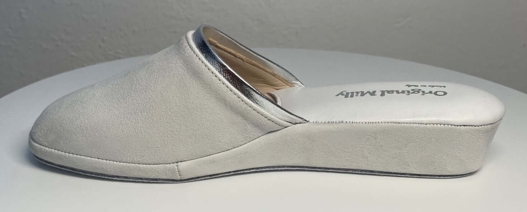 0720 Camoscio Bianco Suola Bufalo Ciabatte da camera Donna Original Milly Made in Italy