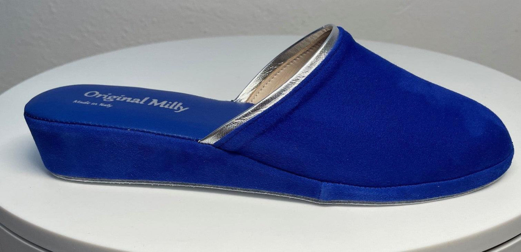 0720 Camoscio Blu Suola Bufalo Ciabatte da camera Donna Original Milly Made in Italy