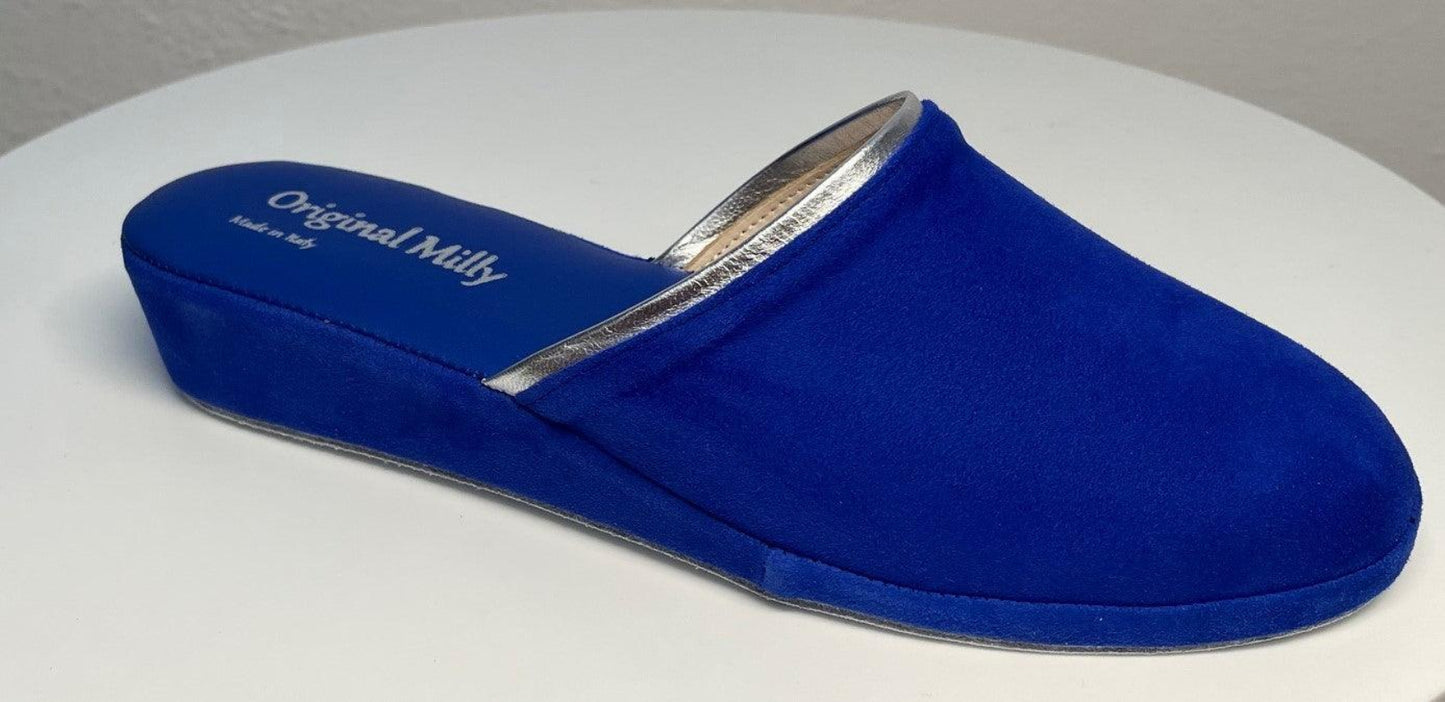 0720 Camoscio Blu Suola Bufalo Ciabatte da camera Donna Original Milly Made in Italy